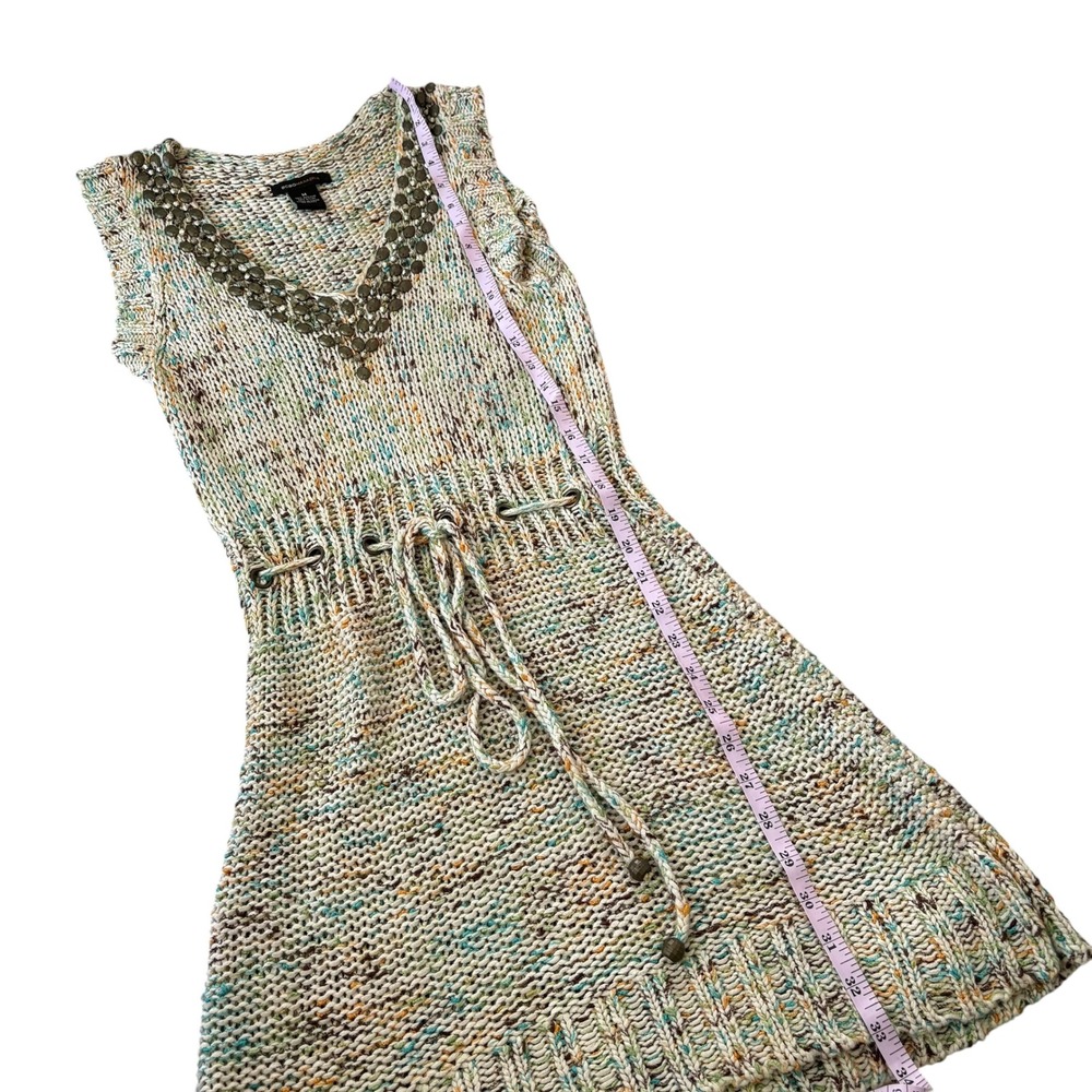 BCBGMAXAZRIA Y2K Beaded V-Neck Space Dye Knit Mini Dress Multi Color M Boho - Picture 9 of 11